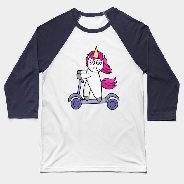 Unicorn riding a scooter Baseball T-Shirt by DiegoCarvalho